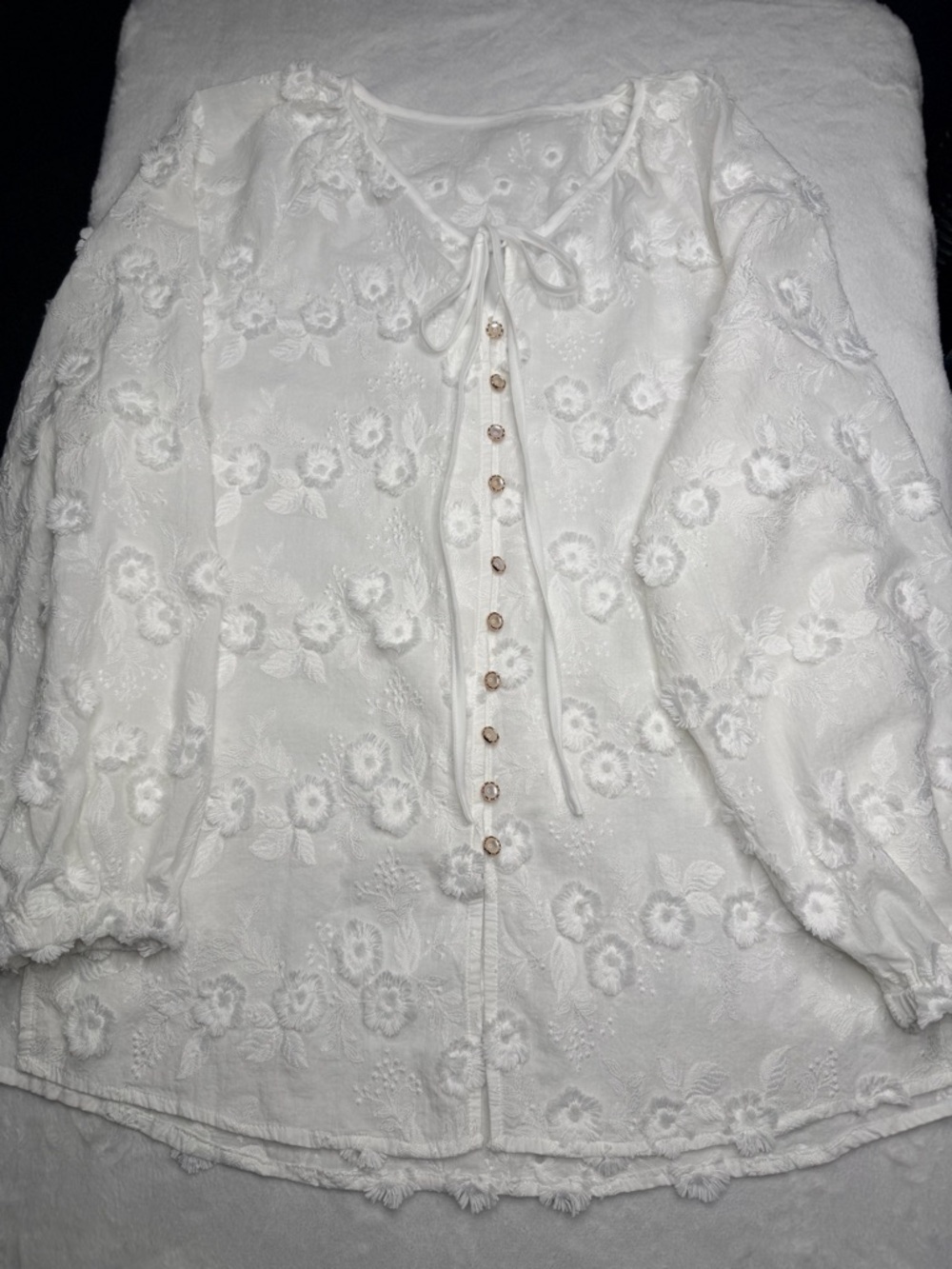 White Floral Embroidered 100% Cotton Boho Blouse | Cottagecore